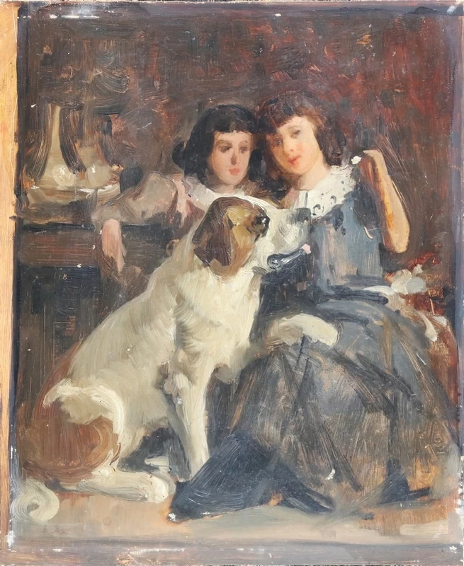 Bimbe con cane - attribuito